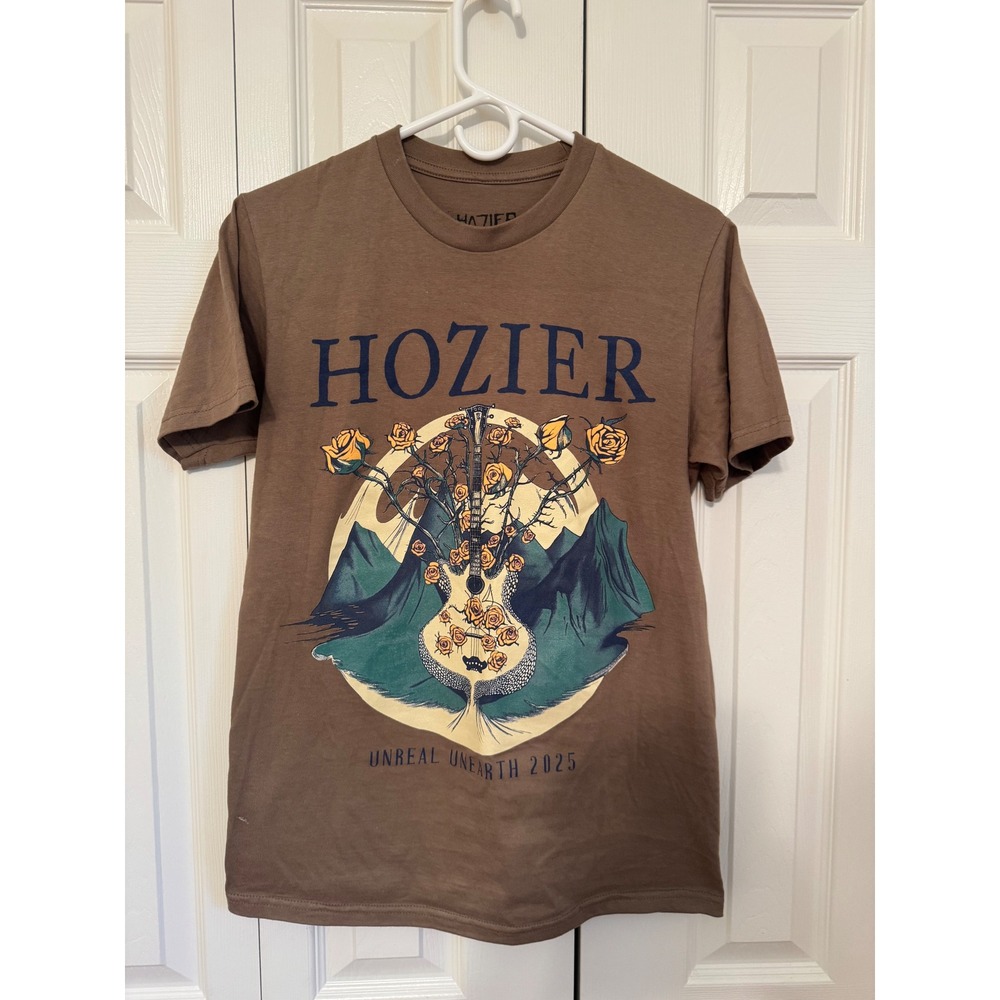 Hozier Unreal Unearth 2025 Guitar Tour Brown 2-sides T-Shirt Small